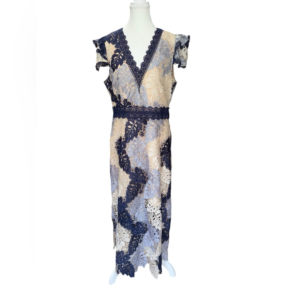 Adelyn Rae Navy and Cream Lace Midi Dress - Picture 4 of 8